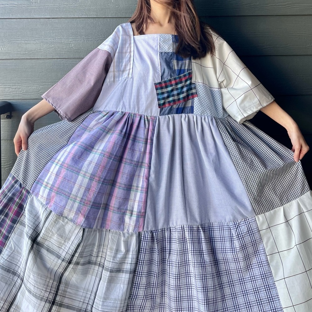 Handmade Quilted Patchwork Plaid Dress SKU 01174 - Picture 7 of 16